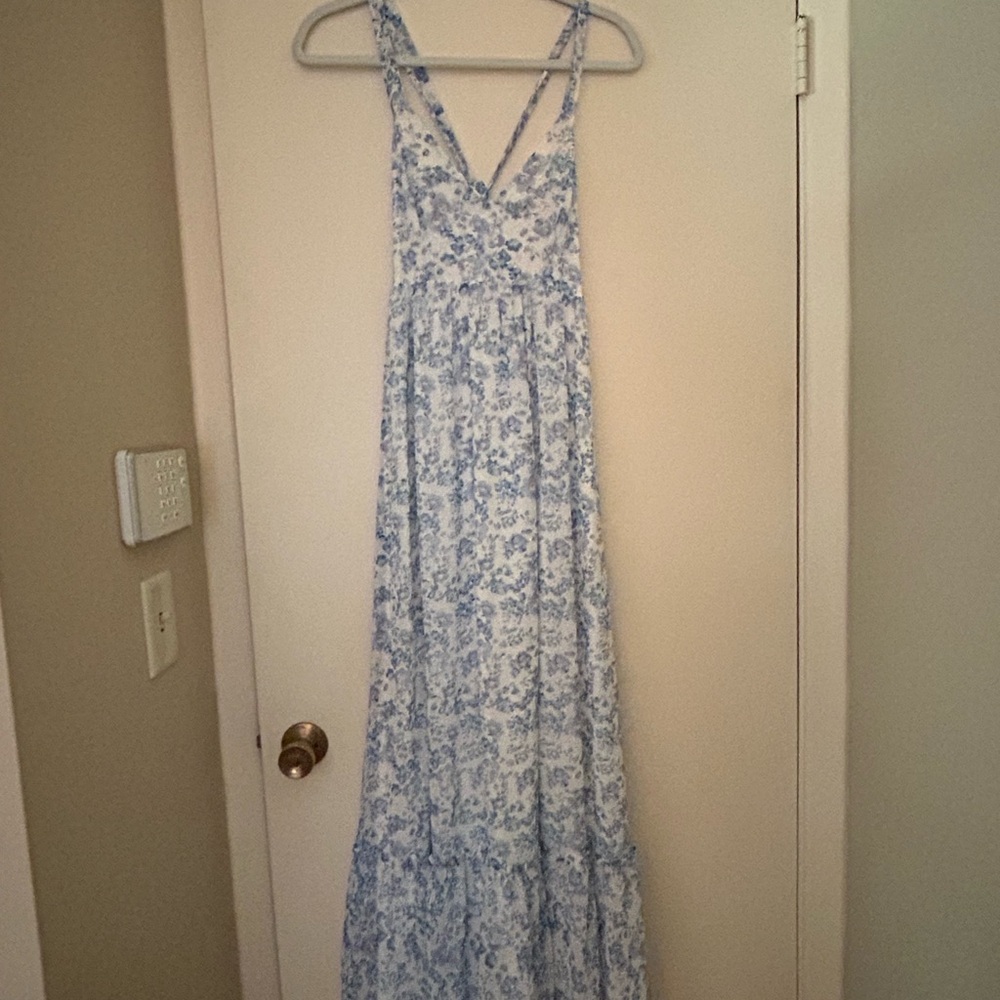 Lulu's Blue and White Tie Back Maxi Dress